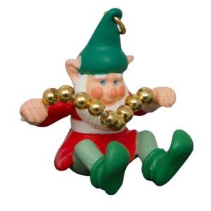 Vintage Elf Hallmark Keepsake Mini Ornament Stringing Along Miniature Christmas